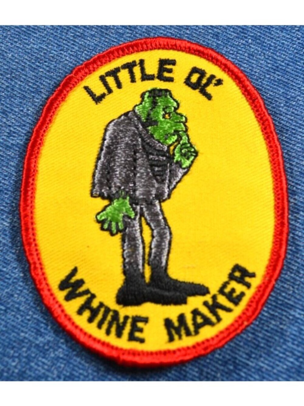 NOS 70s OG Vintage LITTLE OL' WHINE MAKER 3.5" Patch FRANKENSTEIN Funny Satire